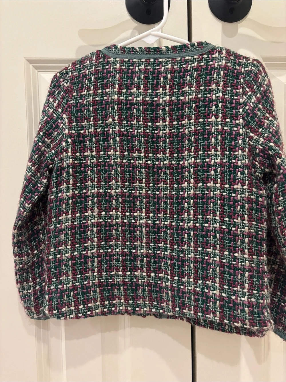 Mayoral Girls Multicolor Tweed Zip-Front Jacket with Teal Trim